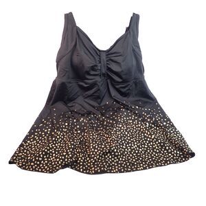 Swimsuits For All Retro Swim Dress Women's Plus Size 26 Black Gold Foil Flowy